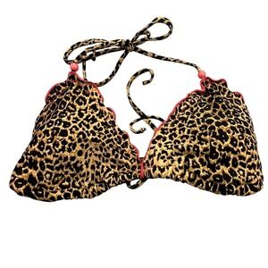 Target Bikini Top Women's Large Leopard Print Ruffle Coral Lined Adjustable Tie